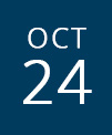 Navy rectangle with white text reading: OCT 24.
